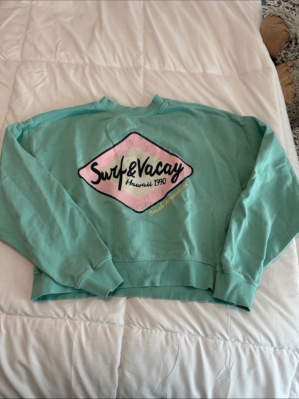 Zara Mint Green Sweatshirt with Pink Surf Graphic